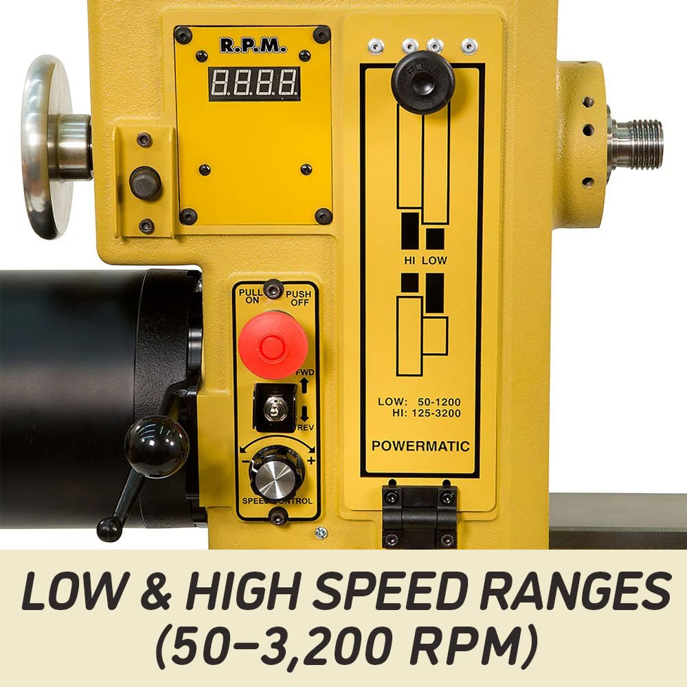 Powermatic 20" x 20" Variable Speed Woodworking Lathe, Reversible Wood Turning Machine, 2 HP, 220V 1Ph (2020B)