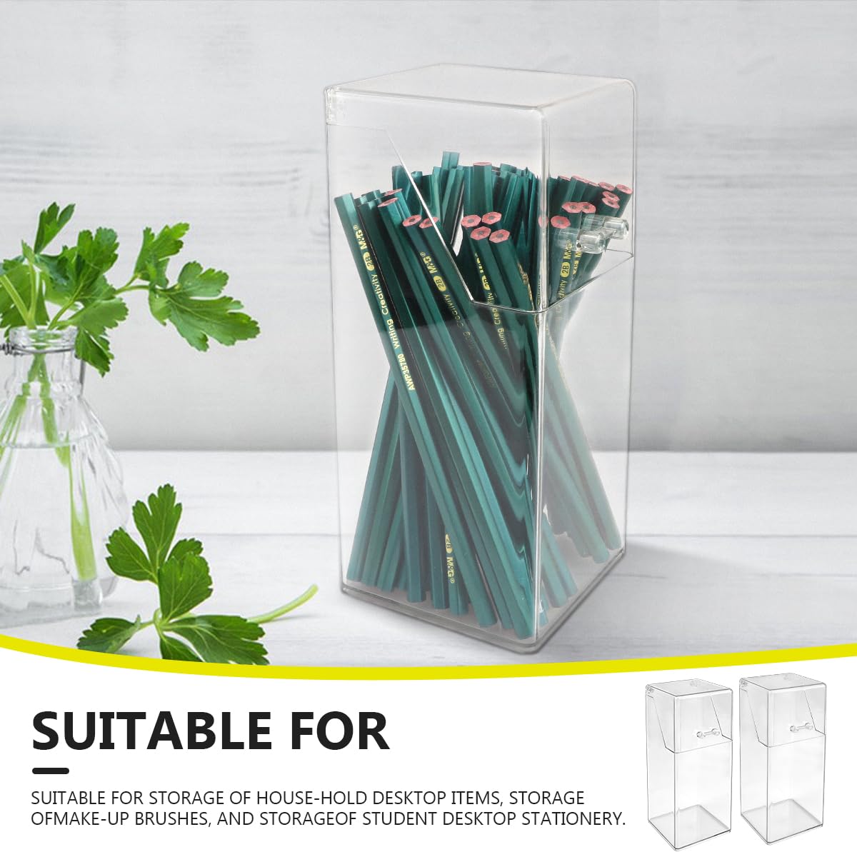 Katigate 2Pcs Acrylic Makeup Brush Organizer with Lid, Clear Makeup Brush Holders Brush Storage Dust Proof Box Makeup Organizer for Dressing Tables and Vanity