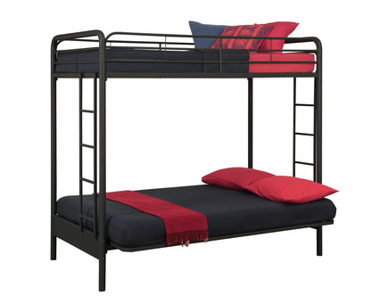 DHP Twin-Over-Futon Convertible Couch and Bed with Metal Frame, Ladder and Guardrails - Black