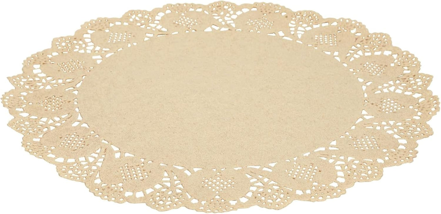 Juvale Round Paper Placemats & Doilies, 12-Inch Brown Paper Chargers for Dinner Plates and Tea Party