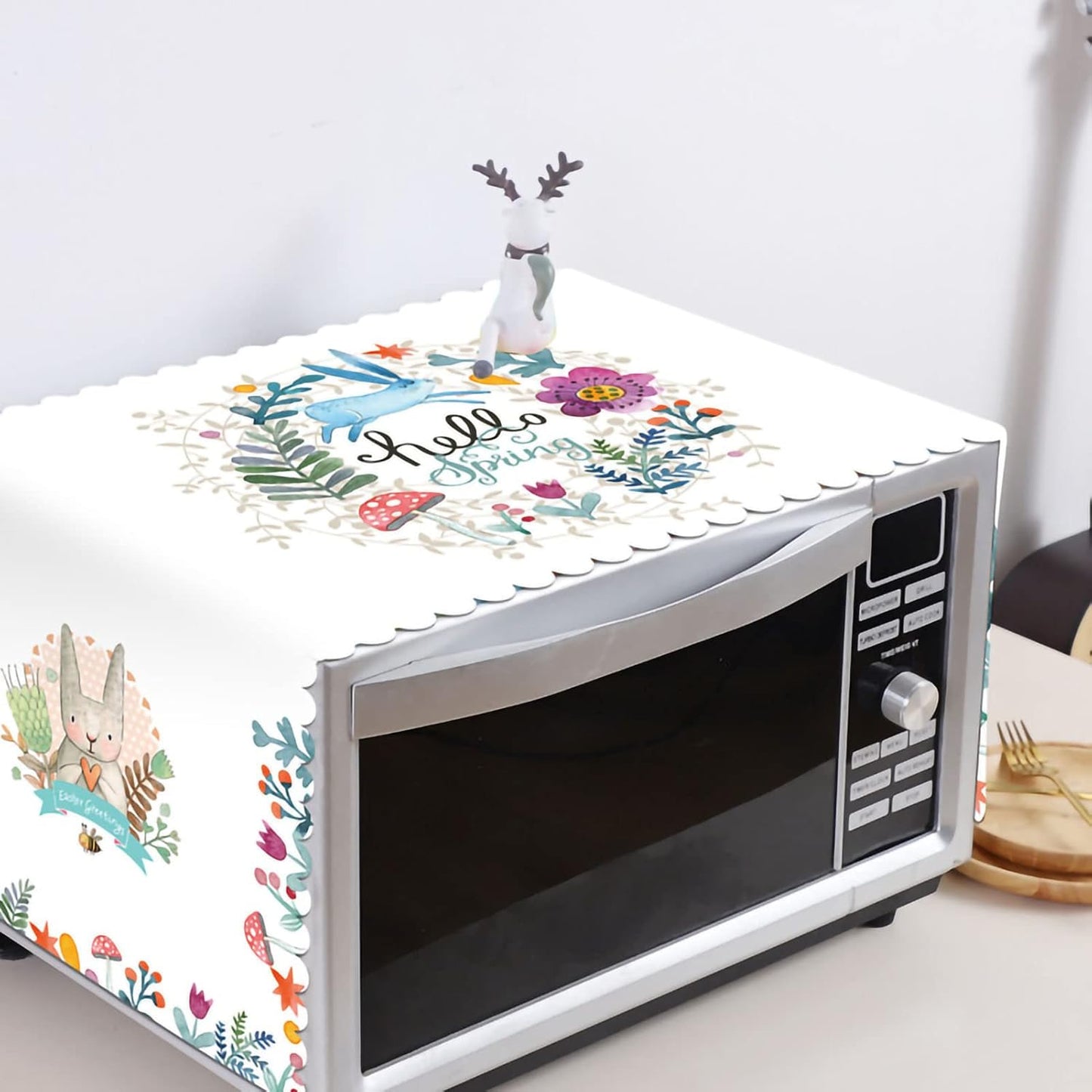 Microwave Oven Dust Cover, Decorative Kitchen Appliance Cover, 13.8 x 39.4in (Hello)
