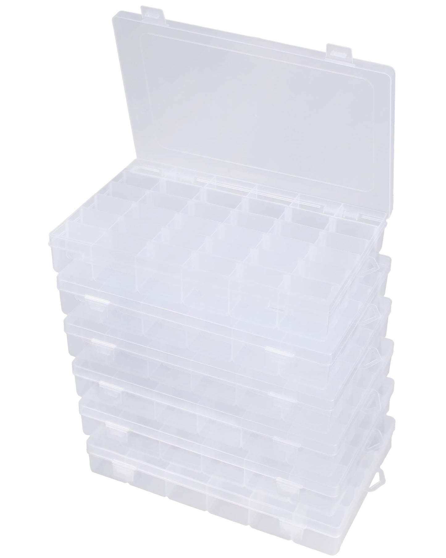 Facikono 6 Pack 36 Grids Bead Organizer Tackle Box Organizers Plastic Organizer Box with Dividers Craft Storage Containers for Beads, Jewelry Clear Boxes Organizers