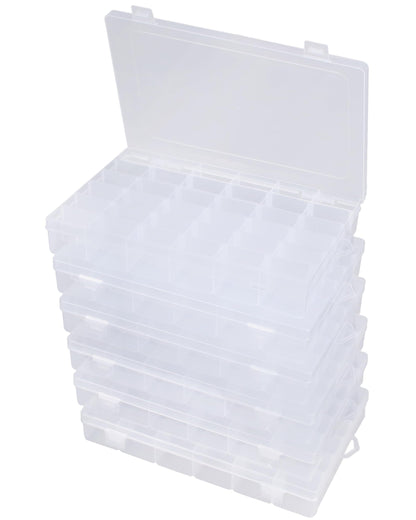 Facikono 6 Pack 36 Grids Bead Organizer Tackle Box Organizers Plastic Organizer Box with Dividers Craft Storage Containers for Beads, Jewelry Clear Boxes Organizers