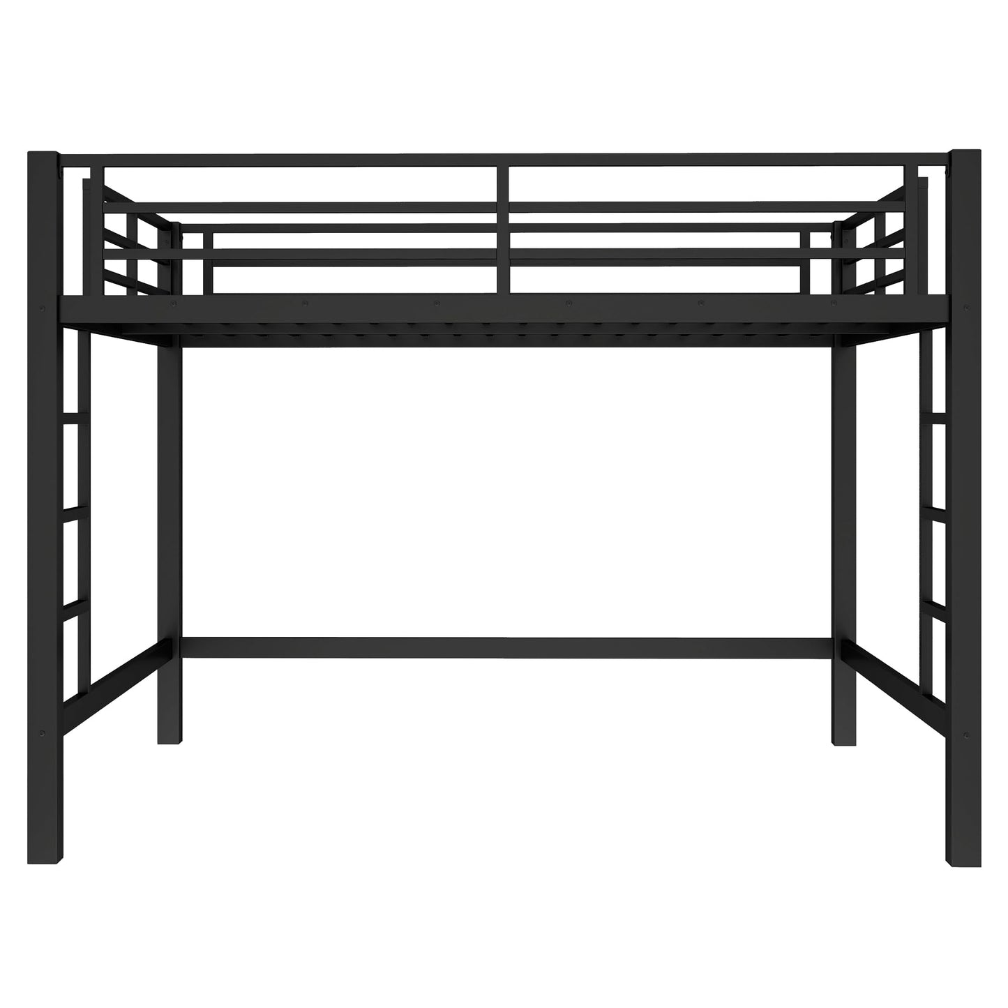 Bellemave Queen Size Loft Bed with 2 Ladder and Guardrails, Metal Loft Bed Frame for Adults, Kids, Teens, Black