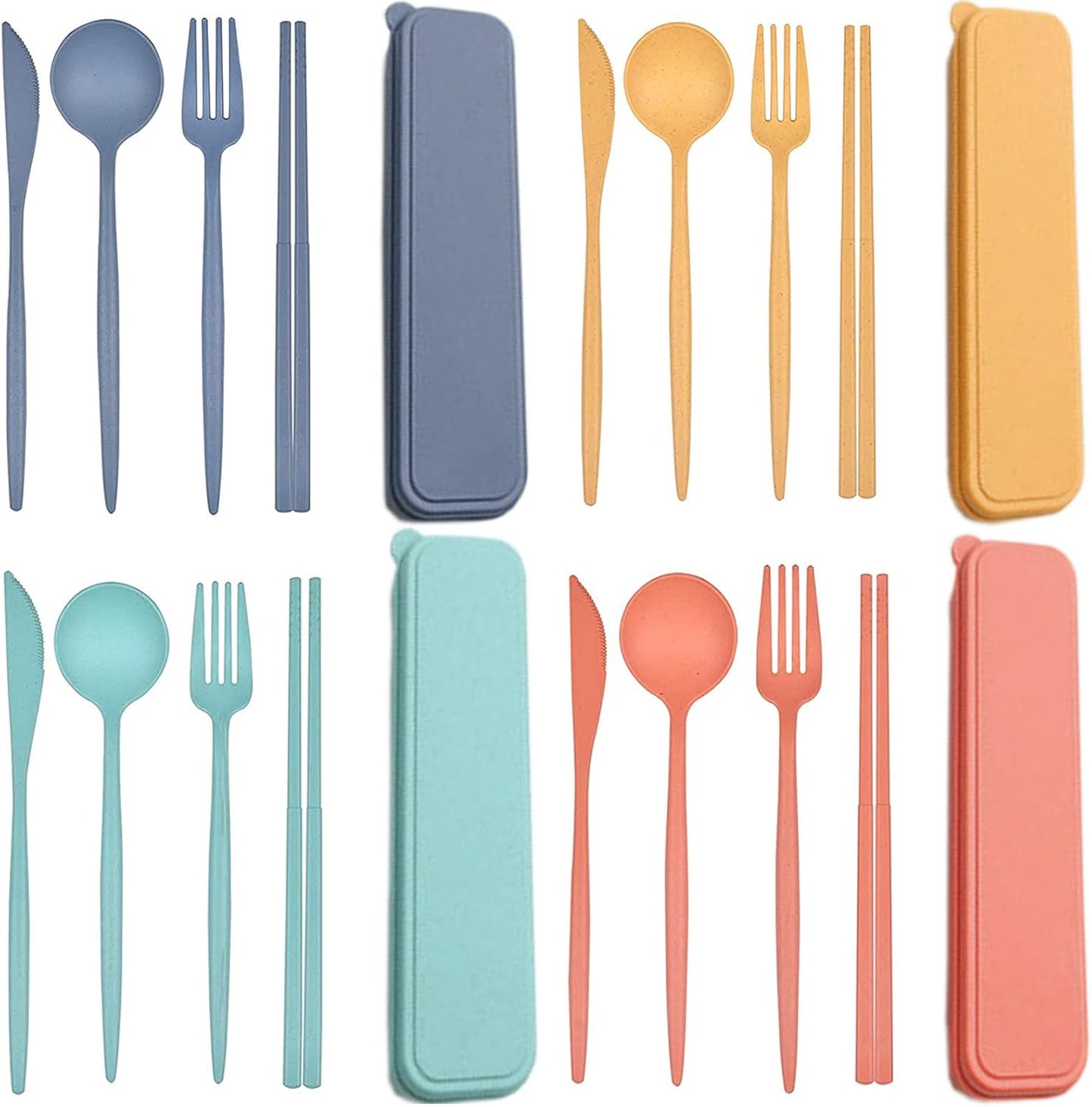 Plastic Travel Utensils, 4 Sets Camping Cutlery, Portable Reusable Utensils Set with Case for Picnic, Travel, Camping