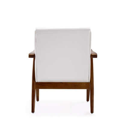 Manhattan Comfort Archduke Mid Century Modern Accent Chair, Fully Assembled, Made of Beech Wood Frame, Upholstered in Faux Leather, Ideal for Living Room, Set of 1, White