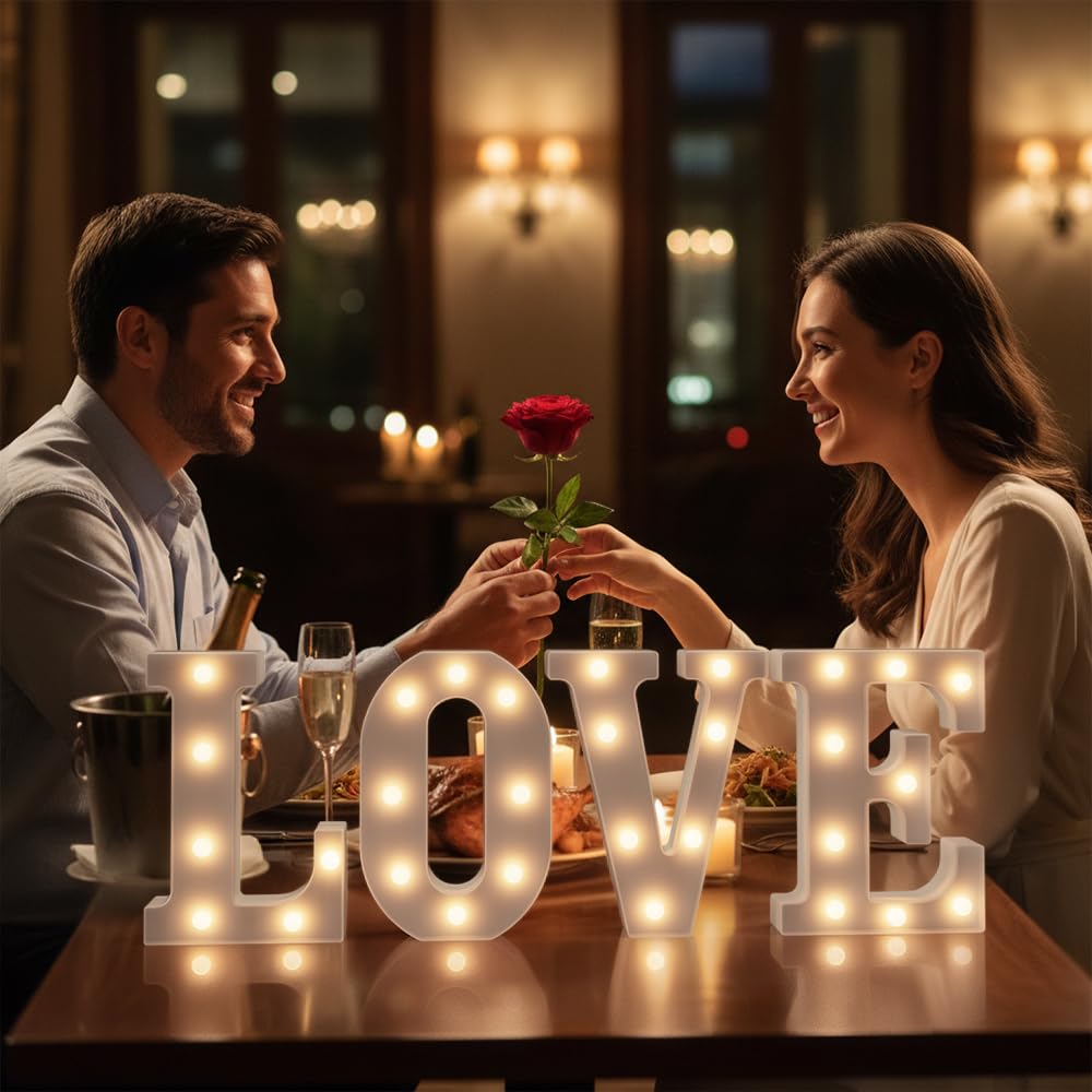 LOVE LED Marquee Signs Light Up Letters, LED LOVE Marquee Letter Lights, Warm White Letter Light for Wedding Proposal Decoration, Romantic Decorative Letters Signs, Battery Operated