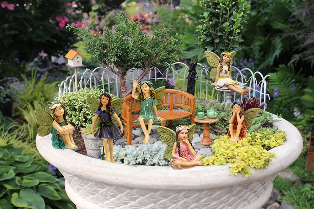 SisBroo Fairy Garden Accessories Outdoor Indoor, 6pcs Miniature Fairies Figurines for Pot Plants and Mini Garden Lawn Decorations