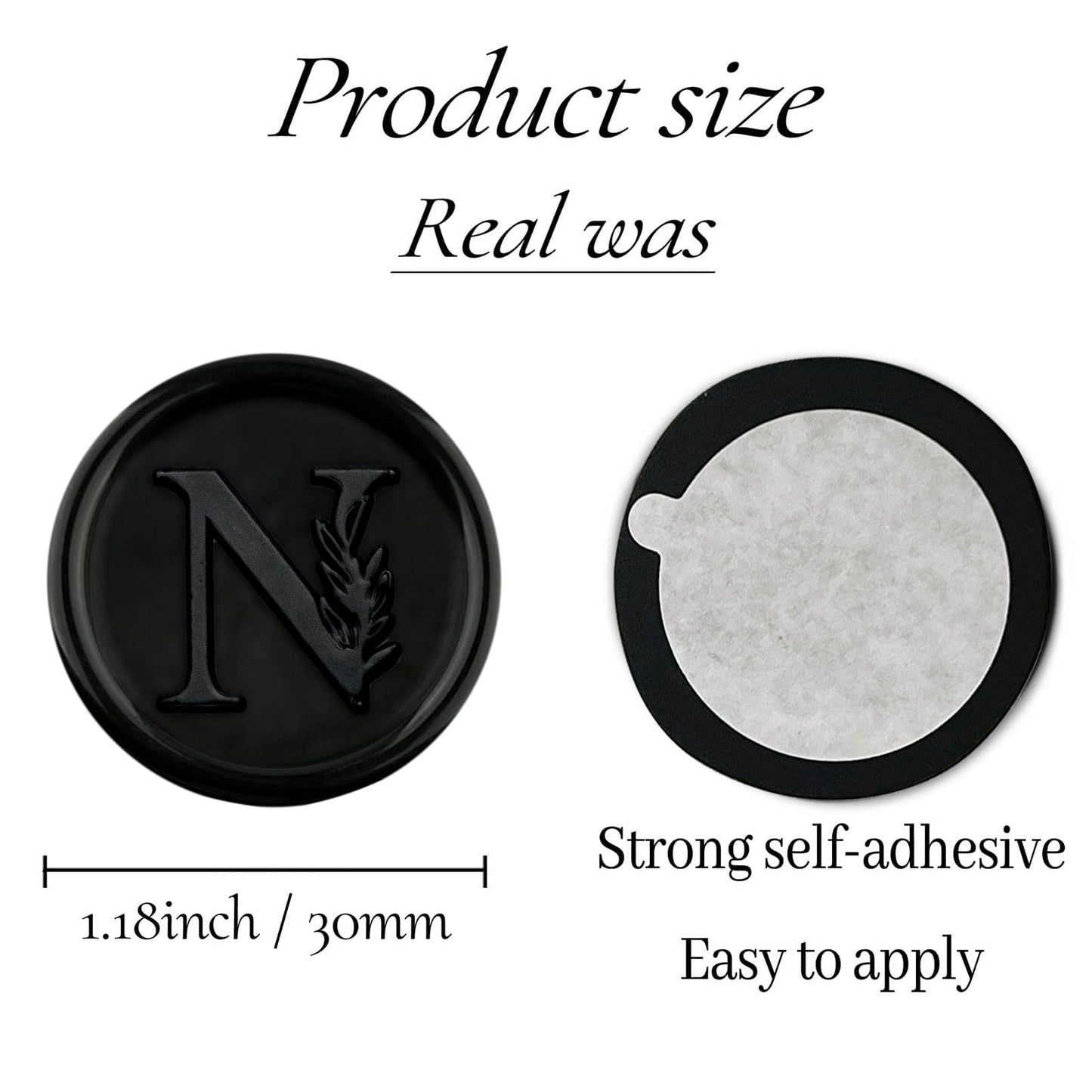50Pcs Black Wax Seal Stickers Handmade Vintage Botanical Leaves Adhesive Letter Wax Stickers for Wedding Party Invitations, Envelope, Gift Wrap, Christmas(Initial N, Black)