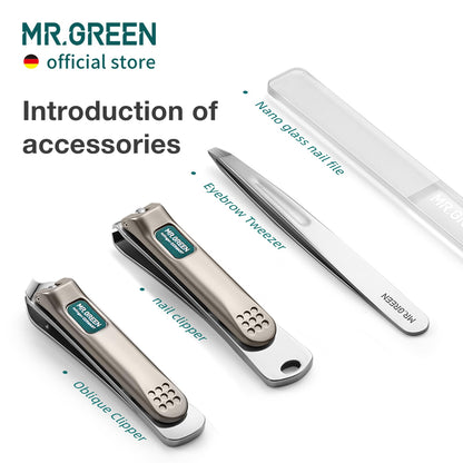 MR.GREEN Colorful Manicure Set Practical Pedicure Kits Nail Clippers Personal Care Tools Facial Hair Scissors with Fashion Case (Mr-6681 Green)