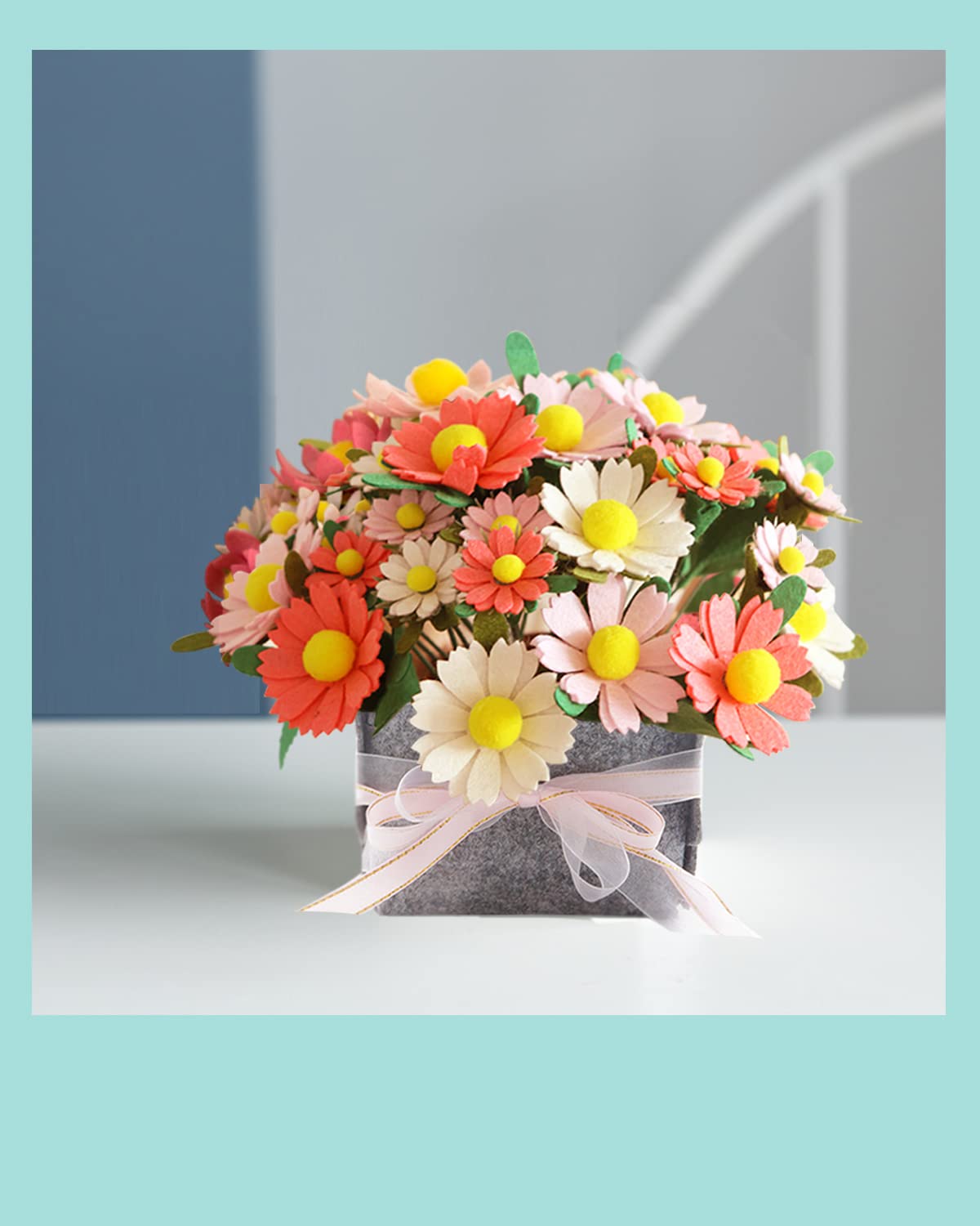 BAZIMA DIY Felt Flower Art Craft Kit, DIY Daisy Bouquet Kit, Floral Gifts, Beginner Craft Kit, Arrange Pre-Cut Flowers and Foliage
