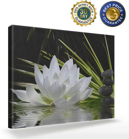 Canvas Wall Art - White Lotus and Black Zen Stones Picture, Modern Wall Decor, 12" x 16"