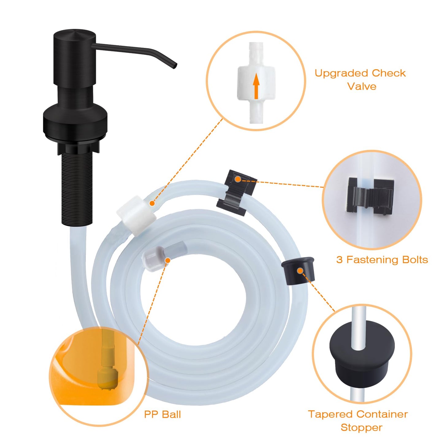Sink Soap Dispenser for Kitchen Sink, Countertop Built in Sink Soap Dispenser with 47” Extension Tube kit, No Need to Fill The Little Bottle Again (Gray)