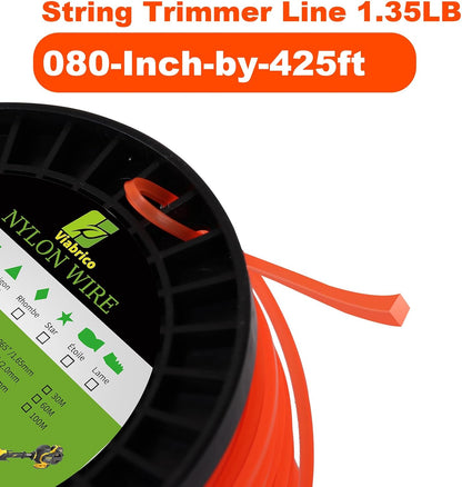 VIABRICO 0.080 Inch Trimmer Line - Commercial Grade Square Nylon Replacement | 425ft Spool