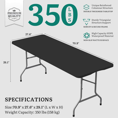 YITAHOME 8-Pack 6ft Folding Table w/1.38" Thick Tabletop Heavy Duty, Portable Outdoor Folding Tables w/Carrying Handle for Camping Picnic Parties/Indoor Events, Black