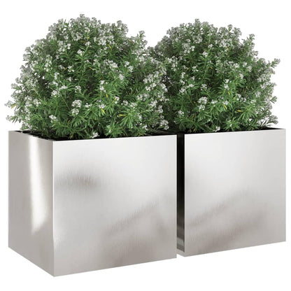 hliofuir Rectangular Stainless Steel Planter Set of 2 Silver Large 19.3x18.5x18.1 in Polished Indoor Outdoor Raised Garden Bed Box for Balcony Patio Living Room