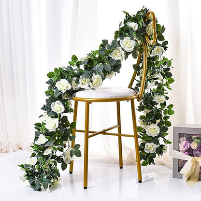 YRIOWMI 10PCS Fake Rose Garland, 7.5Ft Artificial Vines Flowers Hanging Rose Vine for Table Wedding Backdrop Arch Wall Party Mantle Festival Decor (Snowy White)