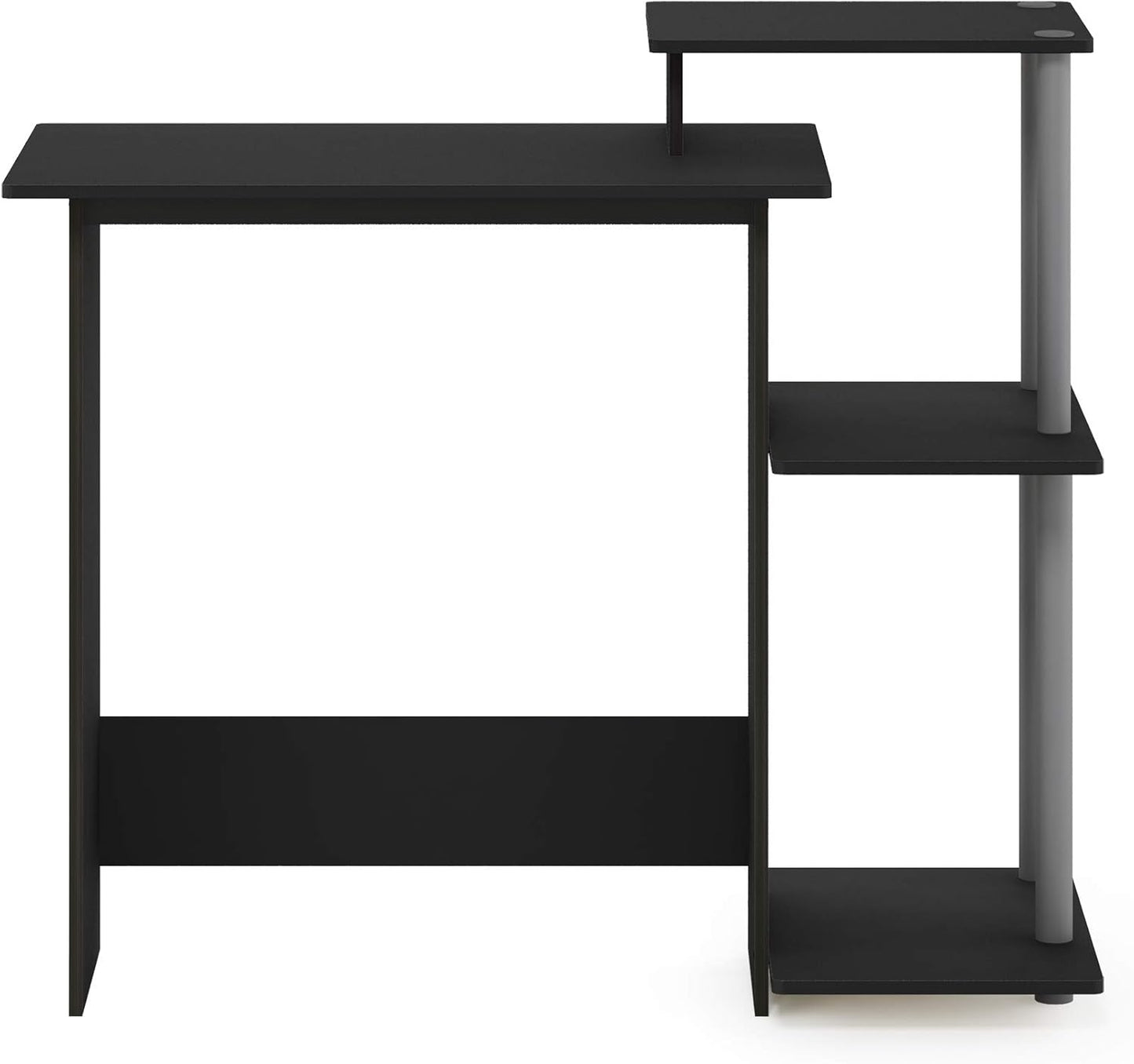 Furinno Efficient Home Laptop Computer Desk with Square Shelves, Solid Black/Grey Design