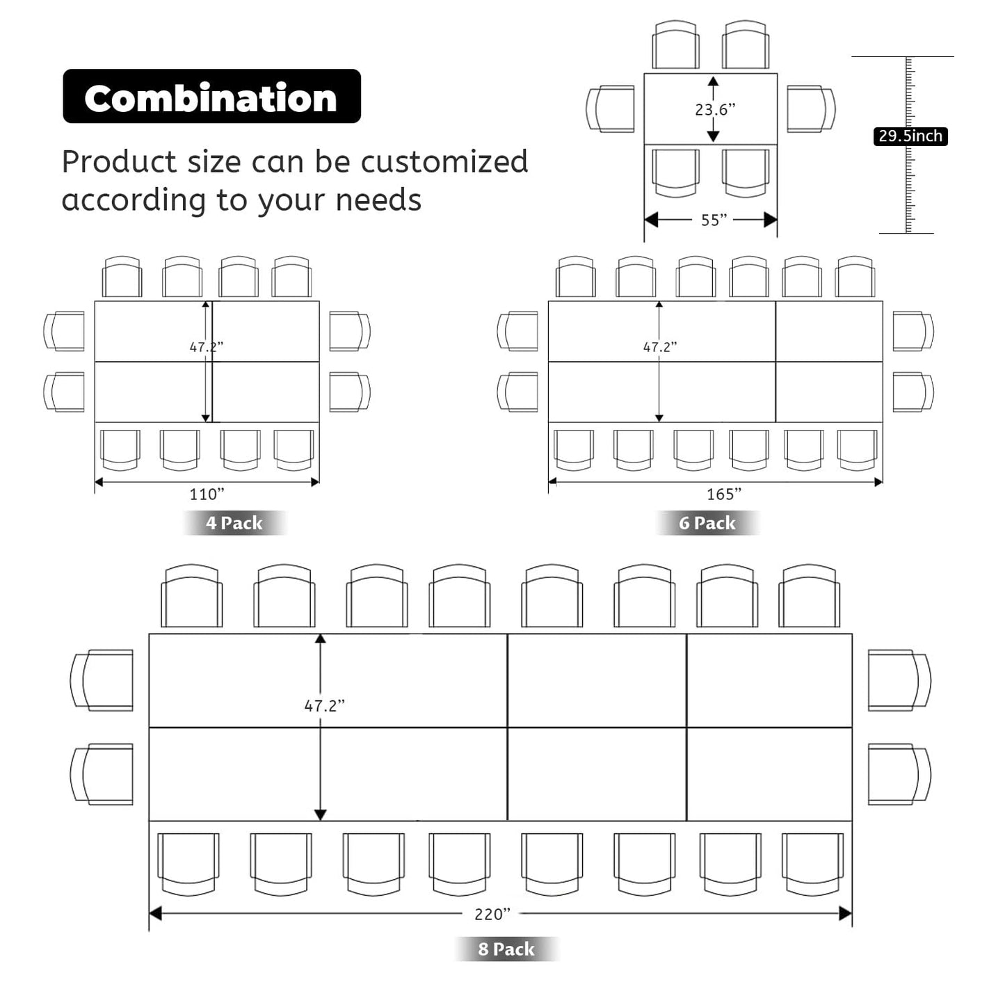 Folding Conference Tables,Flip Top Conference Room Tables,55.1 Inches Mobile Training Table with Silent Wheels,Modern Foldable Modular Boardroom Meeting Seminar Table for Office Classroom, 6 Pack
