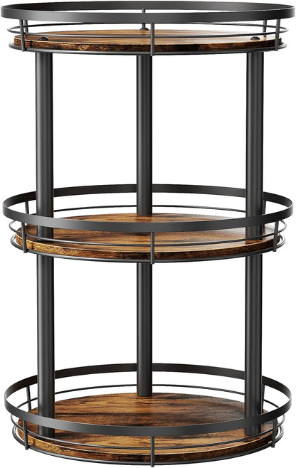 12'' 3 Countertop, LAMU Wood Lazy Susan Spice Rack Organizer, Tier Spice Organization for Cabinet, Kitchen, Table Top