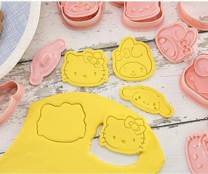 Cute KITTY Cat Cookie Cutter Set - 8 Pieces Cartoon Cookie Cutters with Embossed Pattern for DIY Baking