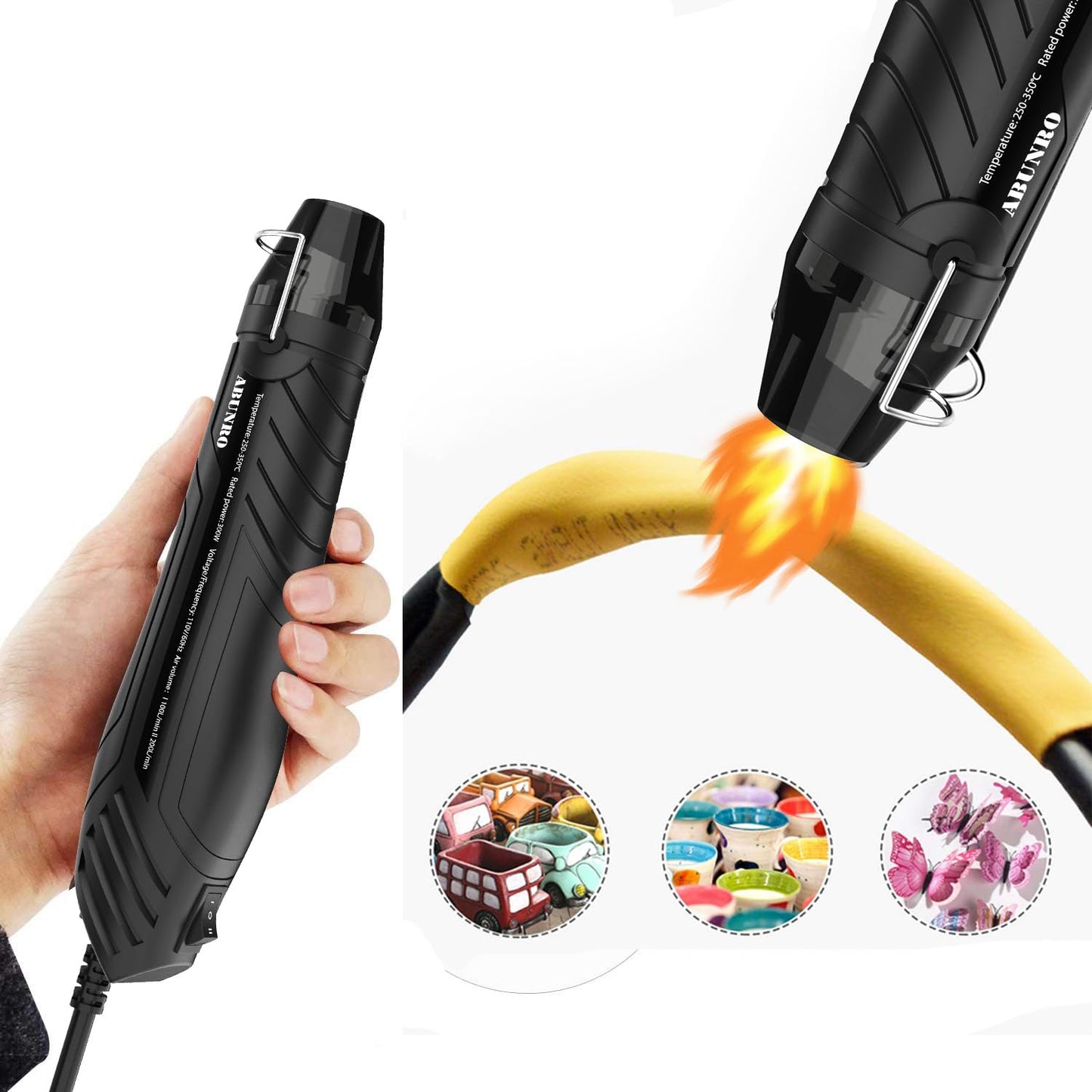 Mini Heat Gun, 2-Temp Settings 482℉ & 662℉, Fast Heating Hot Air Gun with 6.6FT Long Cable, Reflector Nozzle & Overload Protection for Crafting, DIY, Shrink Wrap, Vinyl Wrap (Black Heat Gun)