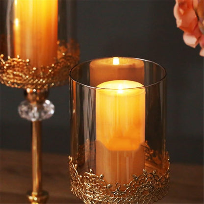 YUHUAWF Candle Holderss Golden Metal Glass Candlestick Home Dining Table Decoration Ornament Candle Holder Decorative Candlestick(Large)