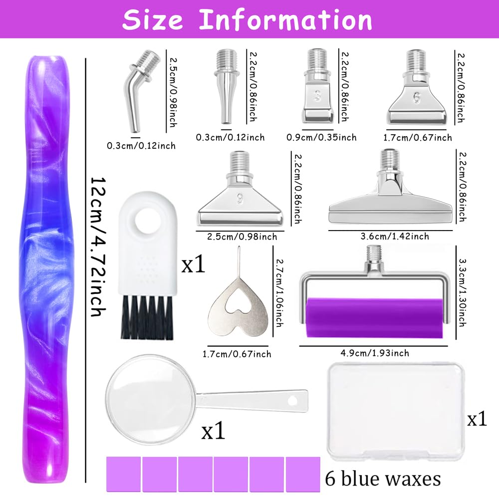 Praise V Do Diamond Painting Art Drill Bead Dot Pick Pen Kit with Screw Stainless Steel Metal Tips Nibs Placers Roller Tool Accessories Ergonomic Stylus for 5D Diamond Paint Nail Art Purple Blue