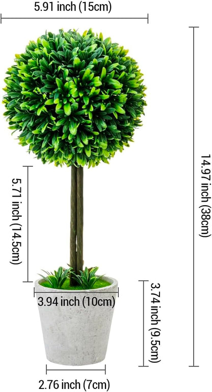 MyGift 15 Inch Boxwood Topiary Tree - 2 Pack Faux Plant Balls in Gray Pulp Planter, Tabletop Home Décor