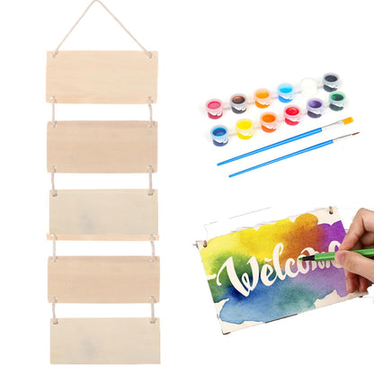 DIY 5 Blank Wooden Board hangings, Creative Hand-Painted Wooden Blank Rectangles, Garden Art Decoration, Wooden Signs, Wooden Crafts plaques, Wooden Paintings, Christmas Decorations.