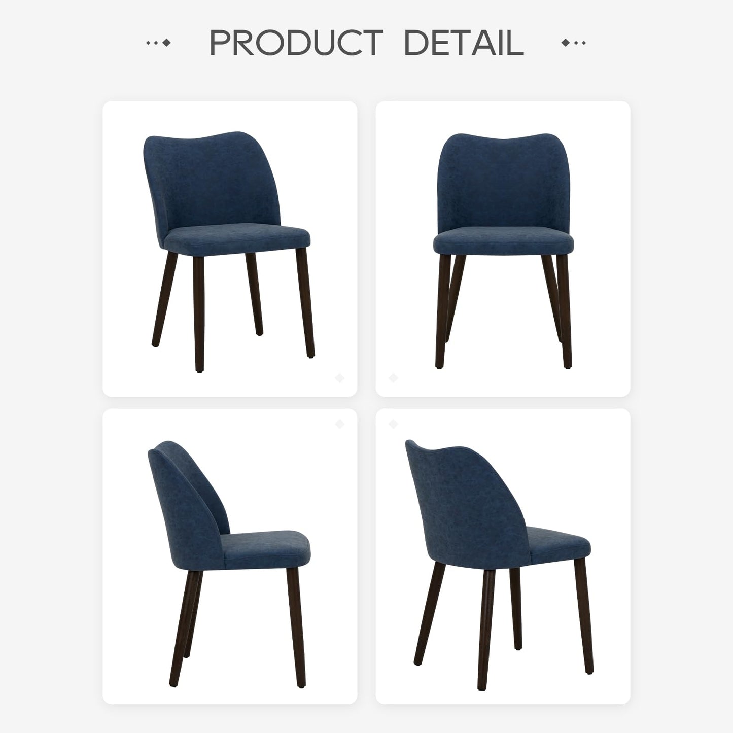 COLAMY Upholstered Dining Chairs Set of 4, Modern PU Leather Dining Room Kitchen Side Chair with Padded Seat and Wood Legs Restaurant/Cafe, Blue