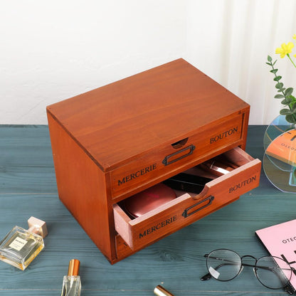 PACKGILO Wooden Storage Box Rustic Desktop Organizer with 3 Drawers Office Desk Accessories Shelf Small Craft Storage Containers Apothecary Cabinet and Chest Jewelry Holder for women(BROWN)