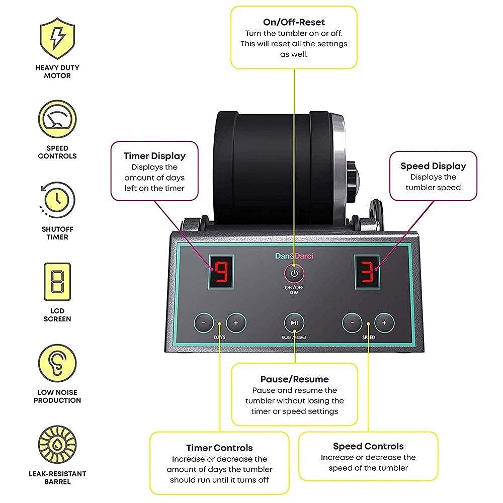Dan&Darci Advanced Professional Rock Tumbler Kit - with Digital 9-Day Polishing Timer & 3 Speed Settings - Turn Rough Rocks into Beautiful Gems : Great Science & STEM Geology Toy for Kids All Ages