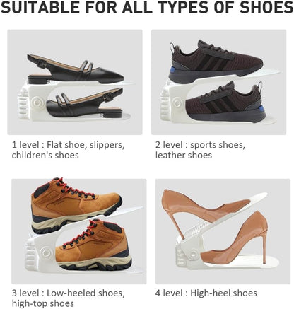 20 Pack 50% 4 Shoe Slots Organizer - Shoe Stackers, Space Savers, Levels Adjustable Rack, White