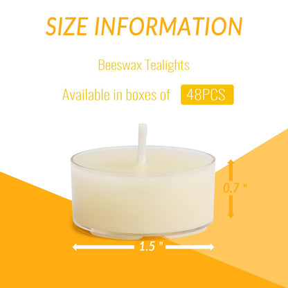 JONERAY 48 Packs Pure Beeswax Tealight Candles Bulk-4 Hour Long Burn Time, Unscented and Smokeless Candles for Home Deco,Wedding (Ivory)