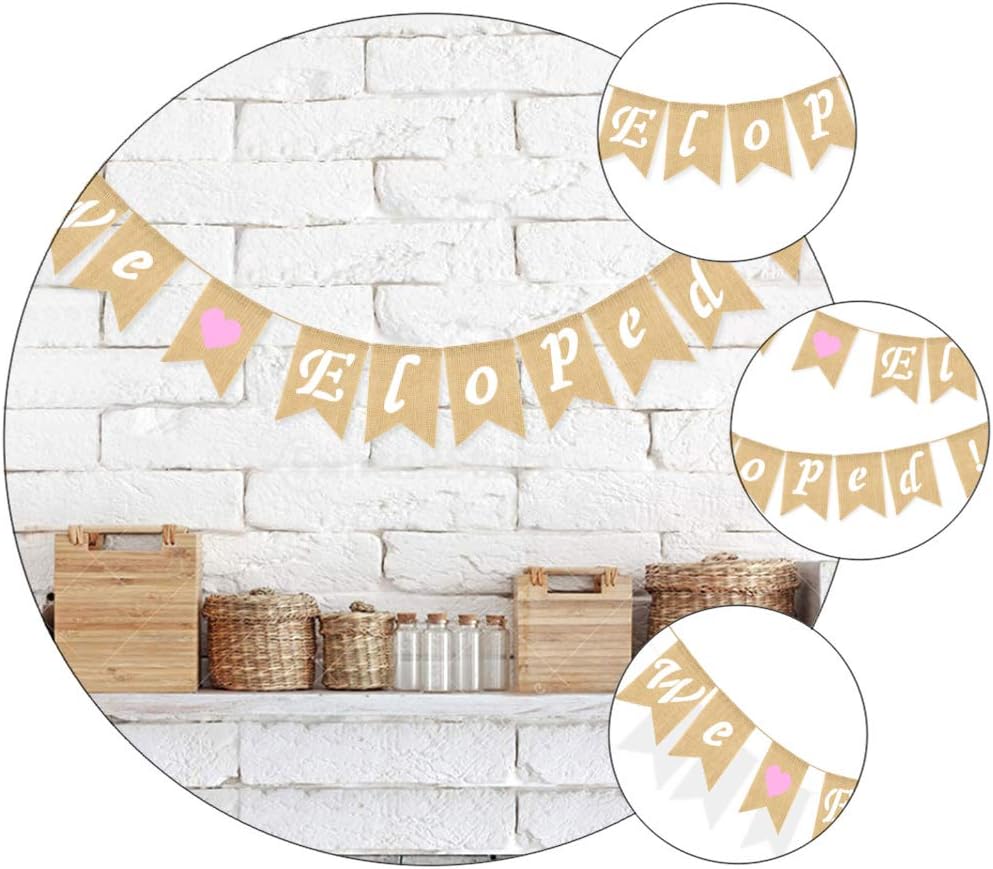 LUOZZY We Eloped Banner, Romantic Love Heart Banner, Proposal Photo Props for Engagement Wedding Party Decorations