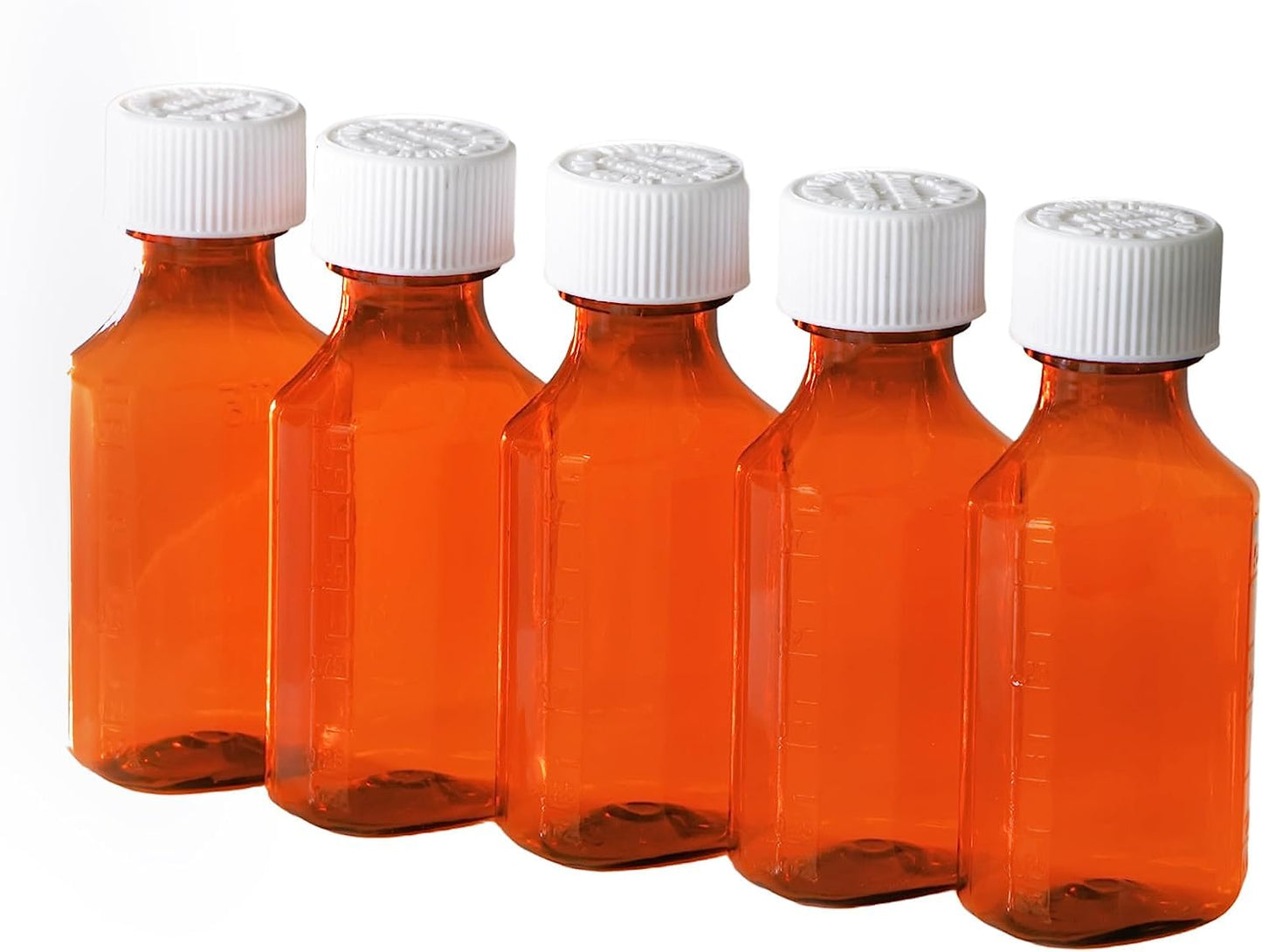 Vakly Amber Prescription Bottles 8 oz (5 Pack) – Plastic Liquid Medicine Bottles with Child-Resistant Caps, Oval Pharmacy Dispensing Container