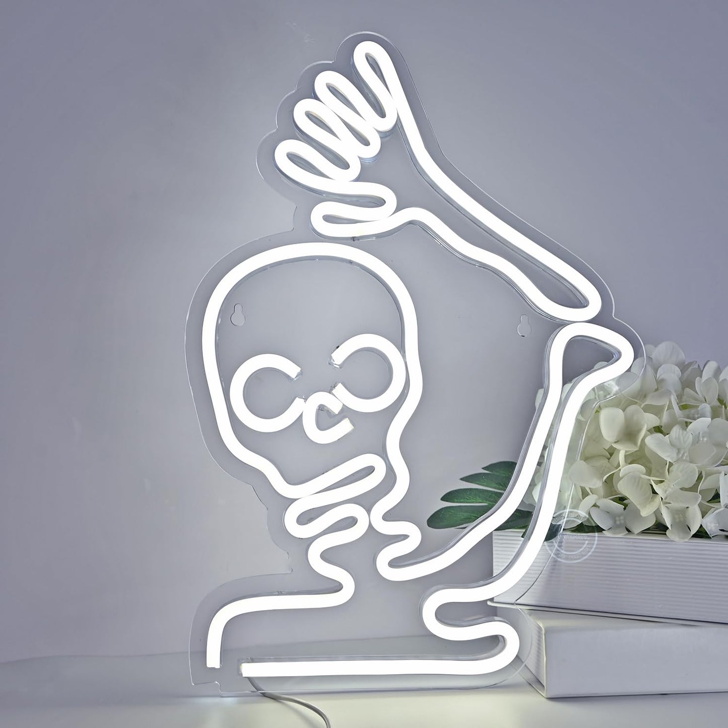 Britrio Skull Halloween Decoration LED Neon Sign Skeleton Wall Art Decor Light for Window Entryway Front Porch Door Bedroom Home Party Supply Kids Gift Cold White 5V Powered by Usb