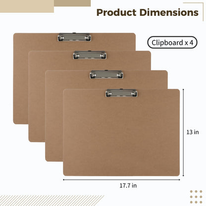 4PCS Extra Large Clipboards, 13’’ x 17’’ Clipboard, A3 Horizontal Wooden Clip Boards, Low Profile Clip Art Clipboard for Drawing, Sketching, Art Supplies, Landscape for Home Office