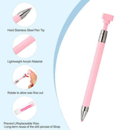 PATIKIL Diamond Art Pen with Wax, 2 Pcs Fine Point Diamond Art Accessories Refillable Wax Pen with 20 Pcs Wax for Diamond Art Nail DIY Craft, Pink and White