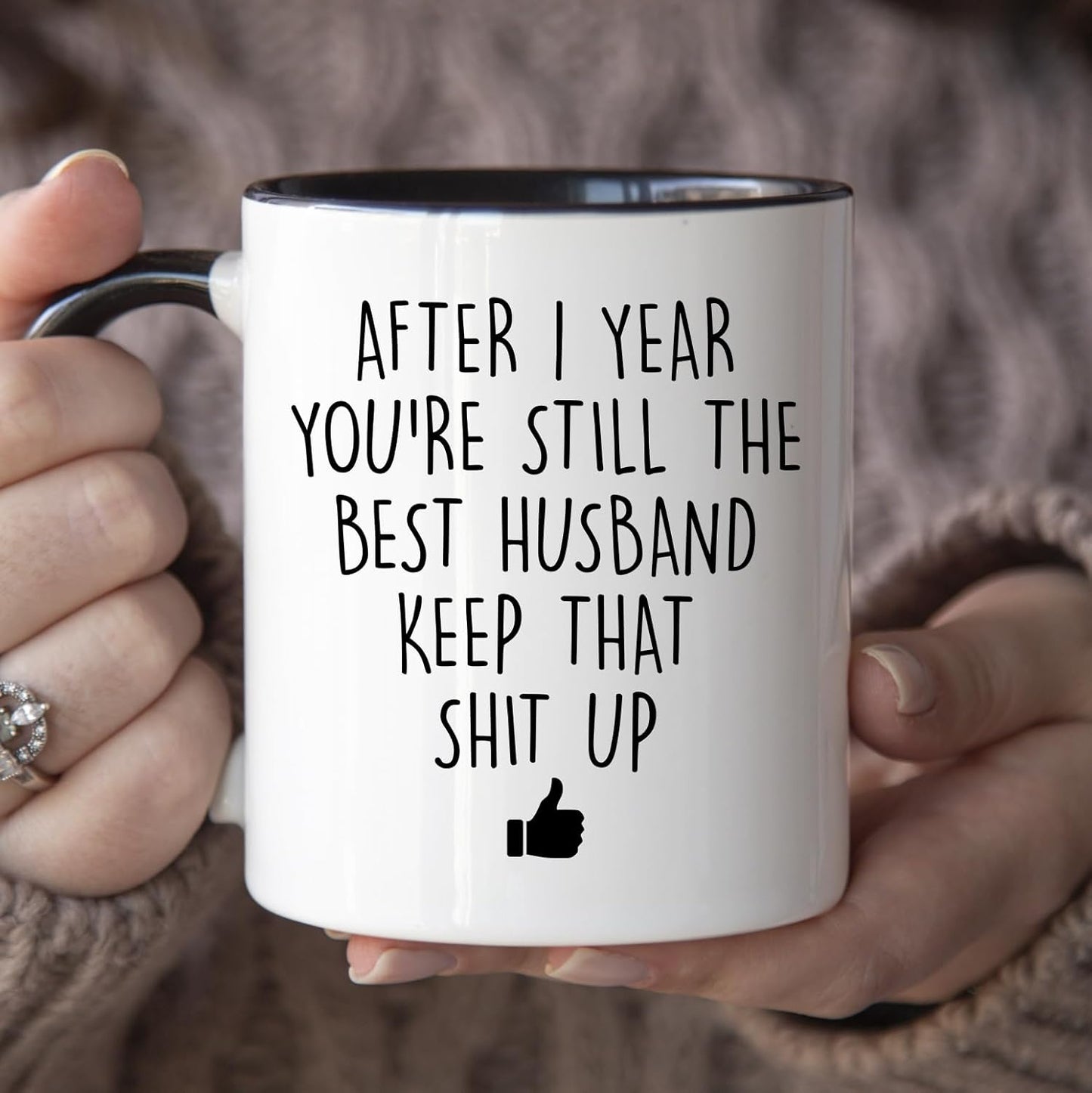 YouNique Designs 1 Year Anniversary Coffee Mug for Him, 11 Ounces, Black Handle