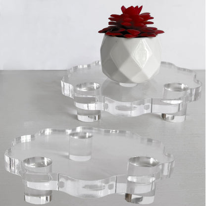 BSTIONYI 2 Pcs Acrylic Display Risers Set, 6.2 Inch Diameter Thick Clear Scalloped Stands,Tiered Tray Riser Pedestal Stand for Home Decor, Double as Tabletop Jewelry Pland Display or Mini Cake Stand (6.2 Inch - 2 Pcs)