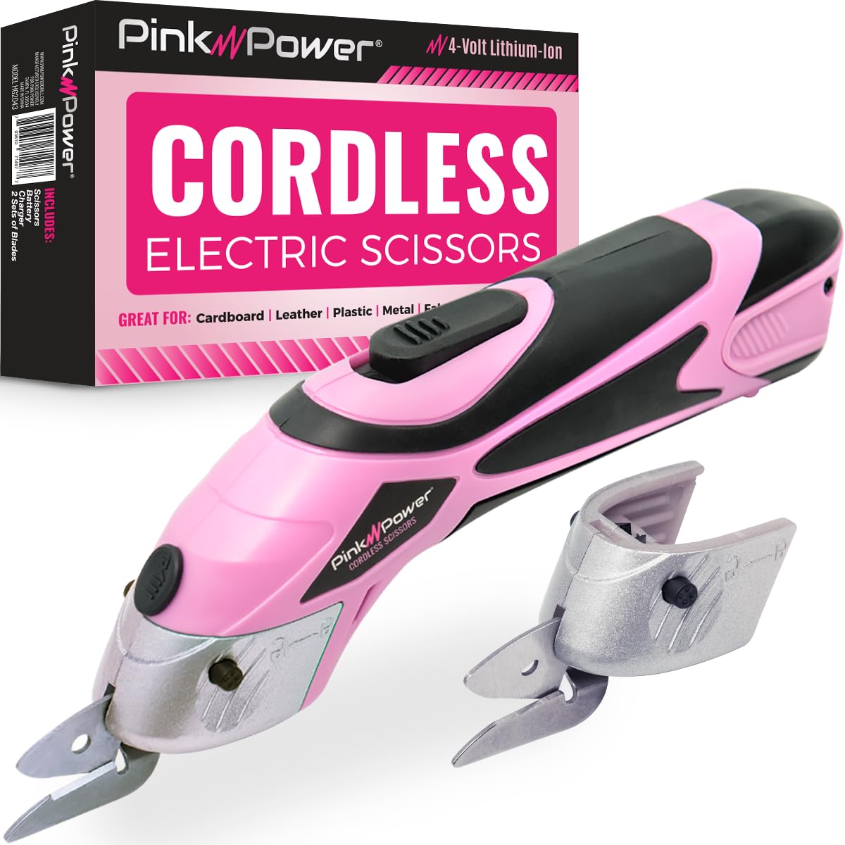Pink Power Cordless Electric Scissors Fabric Cutter for Crafts, Box, Sewing, Carpet, & Scrapbooking - Heavy Duty Professional Rotary Shears Cutting Tool - Automatic Cardboard Cutter Fabric Scissor