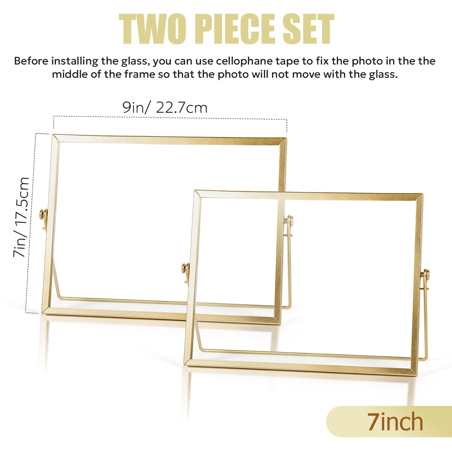 AceList 7x9 Picture Frame Set of 2 for 5x7 Picture - Gold Metal Floating Photo Frame with Glass Cover - 7x9 Frame Gold Picture Frame - Floating Frame for Tabletop Display Horizontally