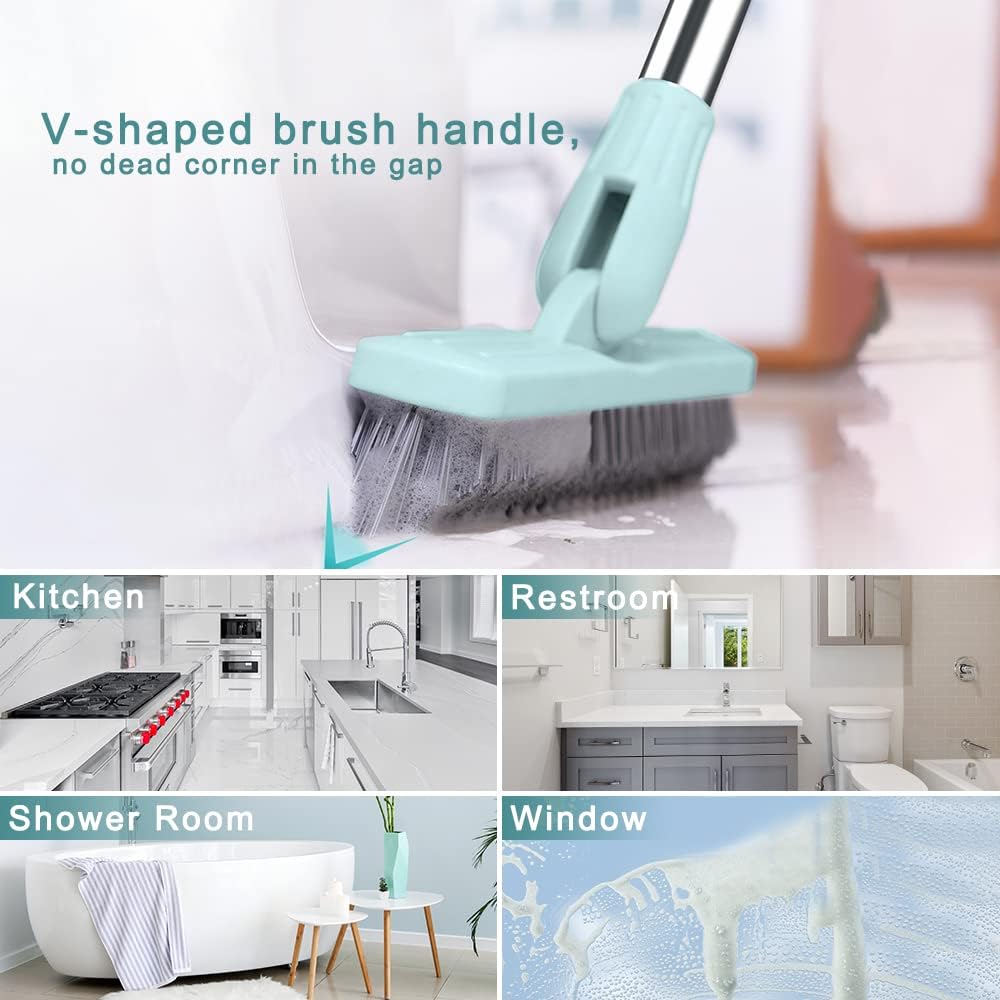 Affogato Floor Scrub Brush, Bathroom Long Handle Bathtub Push Broom, Shower Tile Grout Scrubber for Hard to Reach Areas