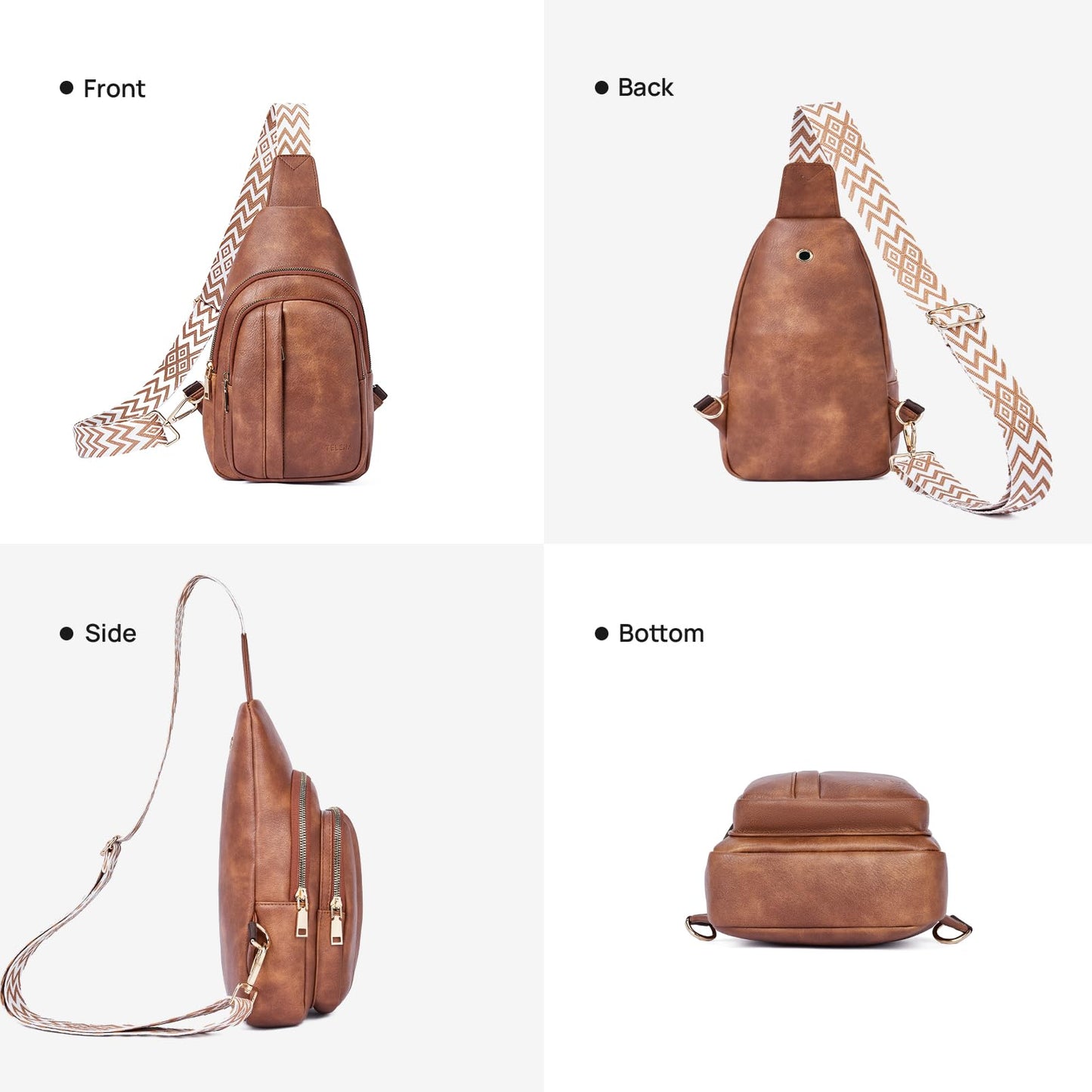 Telena Crossbody Sling Bags for Women, PU Leather Fanny Packs Cross Body Bag for Woman