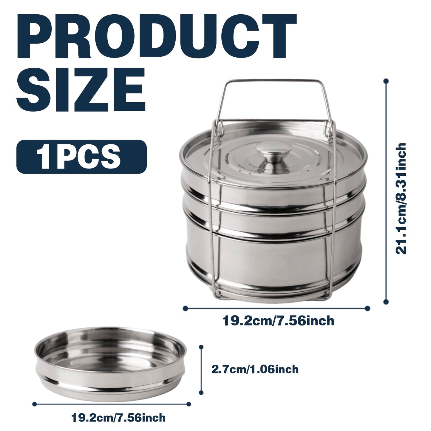 YQGQSUAK 3-Tier Stackable Steamer Insert Pans with Sling for Instant Pot Accessories 6/8 Qt - Pot in Pot, Food Steaming Trays, Dishwasher Safe, 304 Stainless Steel, 7.6" x 8.3"