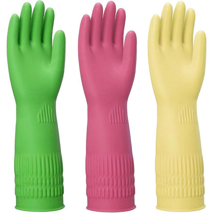 ccebwyny Rubber Gloves for Cleaning – 3 Pairs Reusable Gloves for Dishwashing, Kitchen and Household Tasks, 15-Inch Long (Regular Style, Large (Fits Medium Hands))