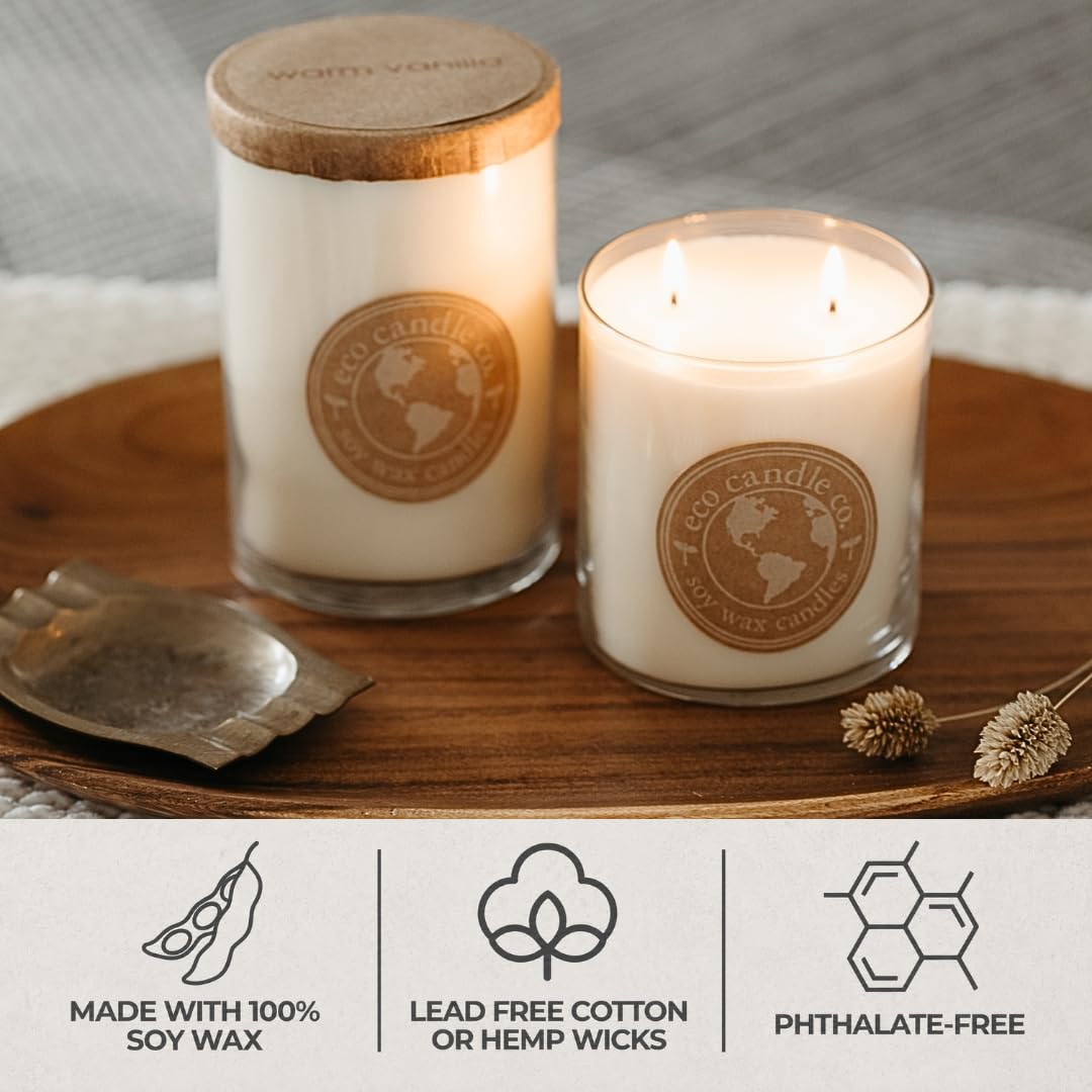 ECO CANDLE CO. Recycled Candle, Sanctuary, 18 oz. Double Wick - Scents of Black Orchid, Ginger, Cardamom, Lily, Leather, Amber, & Kyara - 100% Soy Wax, No Lead, Kraft Paper Label & Lid, Hand Made