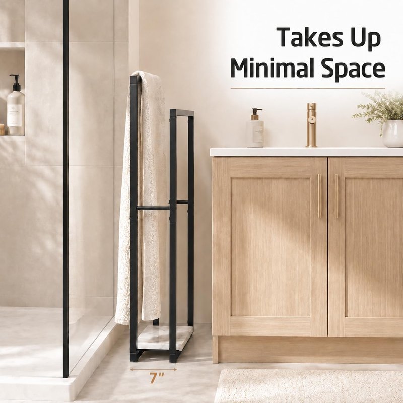 KES Standing Towel Racks for Bathroom with Heavy Marble Base, 38" H Towel Rack Stand for Bathroom 2-Tier, Blanket Rack for Bathroom Floor, Matte Black, BTH501-BK
